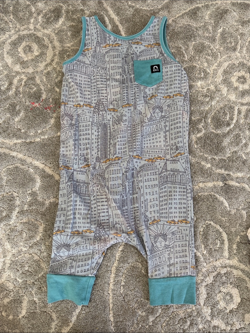Gray & Teal NYC Print rags romper
